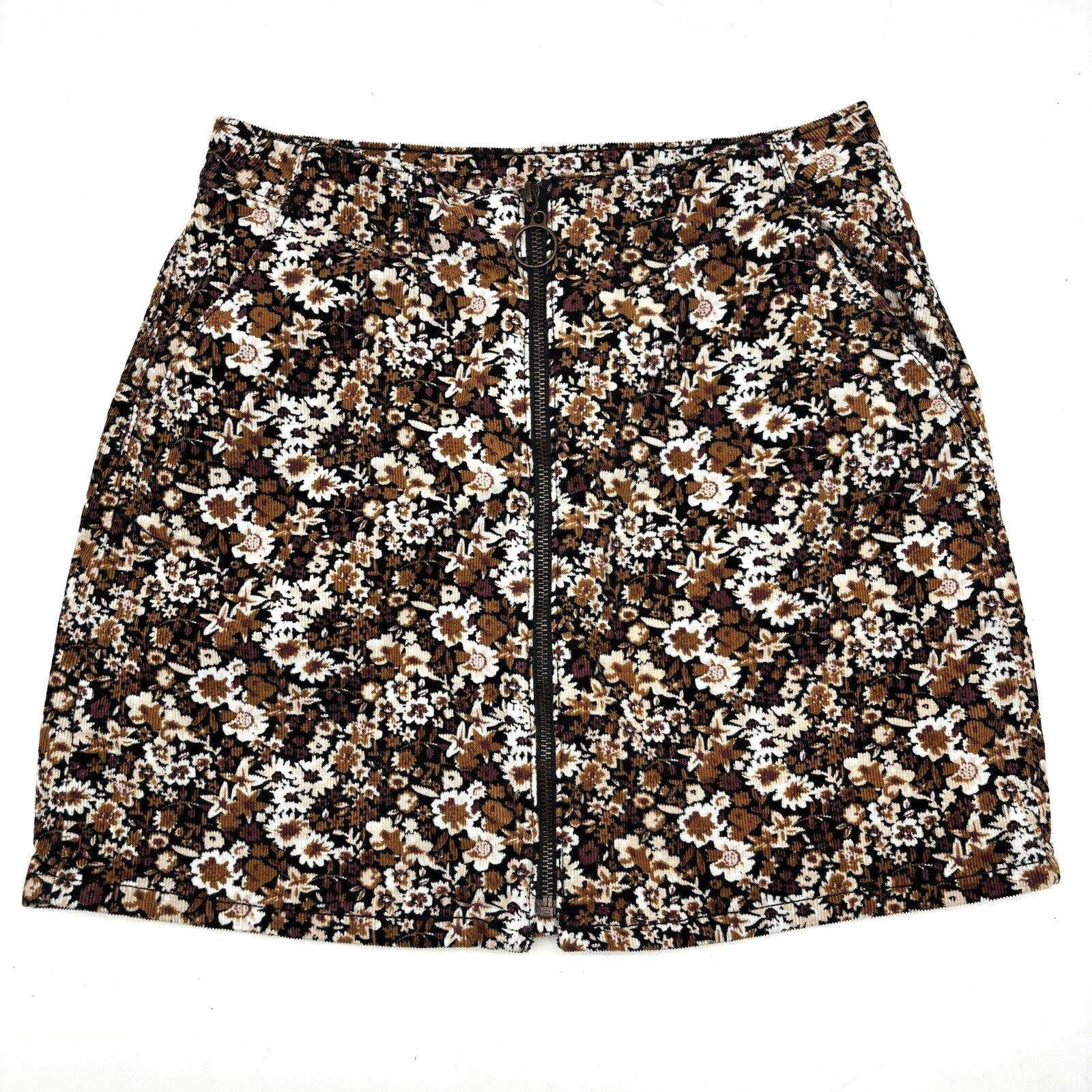 Arizona Jeans Co Floral Print Corduroy Zip Front Mini Skirt Size 7 28x16