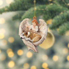 Pembroke Welsh Corgi sleeping Angel Wings Christmas, love dog car Ornament Gift