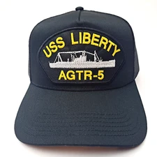US Navy USS Liberty AGTR-5 Men's Embroidered Patch Cap Hat  Black Cotton Mesh