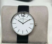 Marc Jacobs MBM1365 Peggy White Dial Black Leather Strap Women's Watch