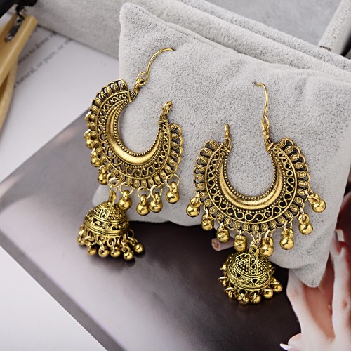 Indian Ethnic Traditional Bollywood Gold Exquisite Jhumka Jhumki Women's Earring - Foto 1 di 12