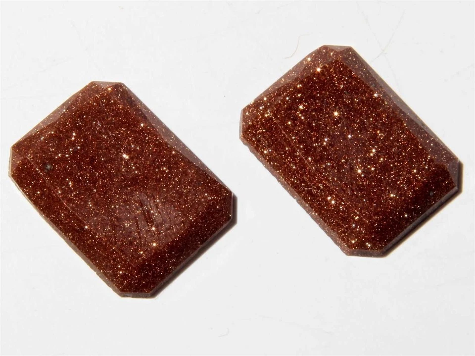 (2) Cabujones de vidrio marrón dorado aventurina facetada octogonal vintage checo de 17 mm Foto 2 de 3