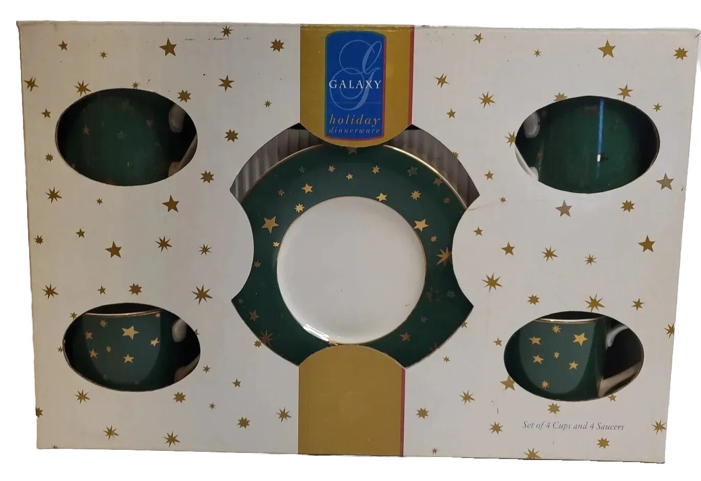 Of 4 Coffee Cups With Saucers 14k Gold Green