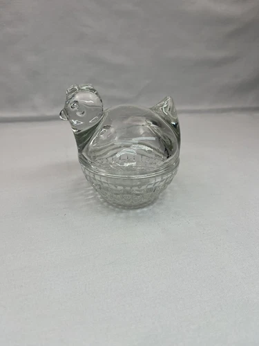 Anchor Hocking Clear Glass Hen On Nest Covered Dish Vintage Chicken