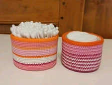 Set Of 2 Bathroom Shelf Organizer Storage Baskets. Handmade Cotton Crochet 