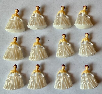 Vtg 12 Mini Quinceanera Brides Maid Cake Topper Cupcake Topper Pearly White D