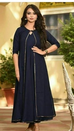 Party Wear Blue Rayon Kurti Jacket 