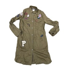 ZARA TRF Outerwear Button Up Shirt Dress Womens XS Green Patch Long Sleeve