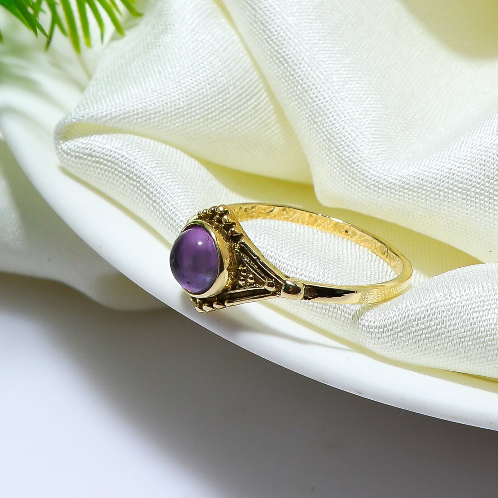 Amethyst Ring Brass Gold Women Ring Promise Engagement Ring Handmade Gift ForHer-image