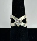 Vtg  Diamonique X Kathy Levine 925 Silver Crossover Heart Solitaire Ring Size 7