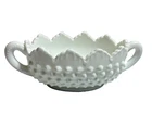 Vintage Fenton White Milk Glass Hobnail Double Handle Nut Candy Dish 7"