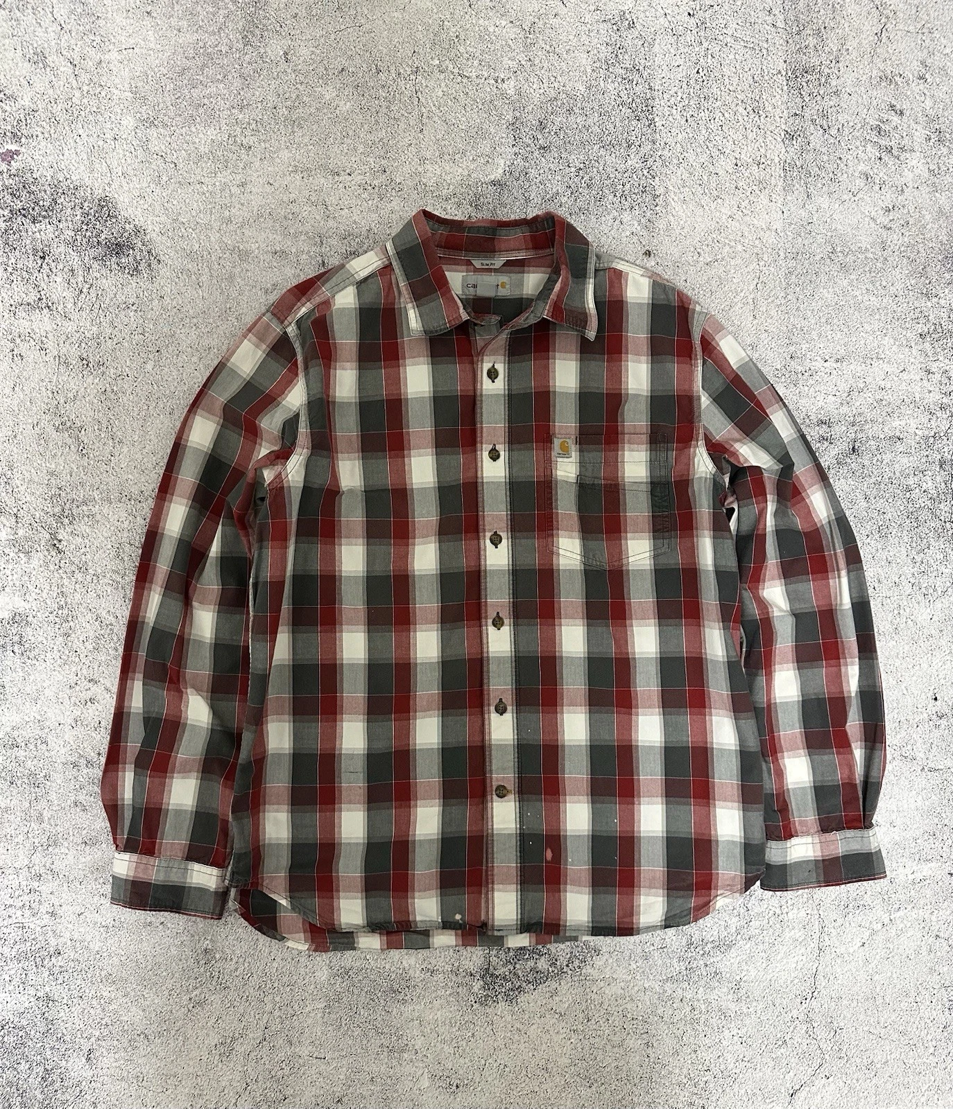 Carhartt Essential Plaid Open Collar Long Sleeve Button Shirt Men's L Size