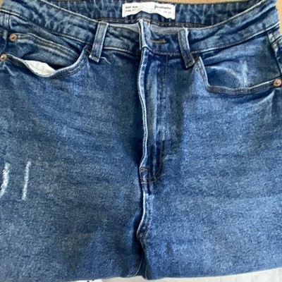 Stradivarius Mom Slim Damen-Jeans Slim blau Gr. 40 W71cm mittl. Waschung