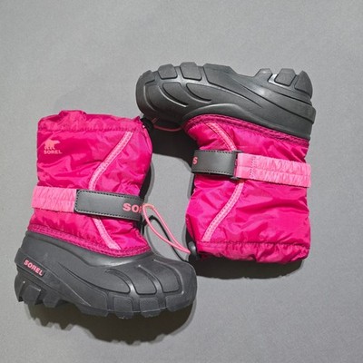 Sorel Flurry Snow Boots Kids Size 11 Pink Black Waterproof Insulated NC1965-684