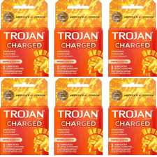 Trojan Charged Intensified Lubricant Ribbed Latex Male Condoms, 6 boxes 3 each