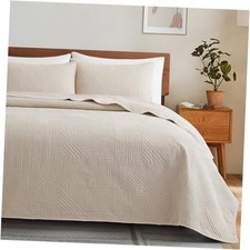 Quilt King Size with Pillow Shams, Summer Soft Geometric King 106"x96" Beige