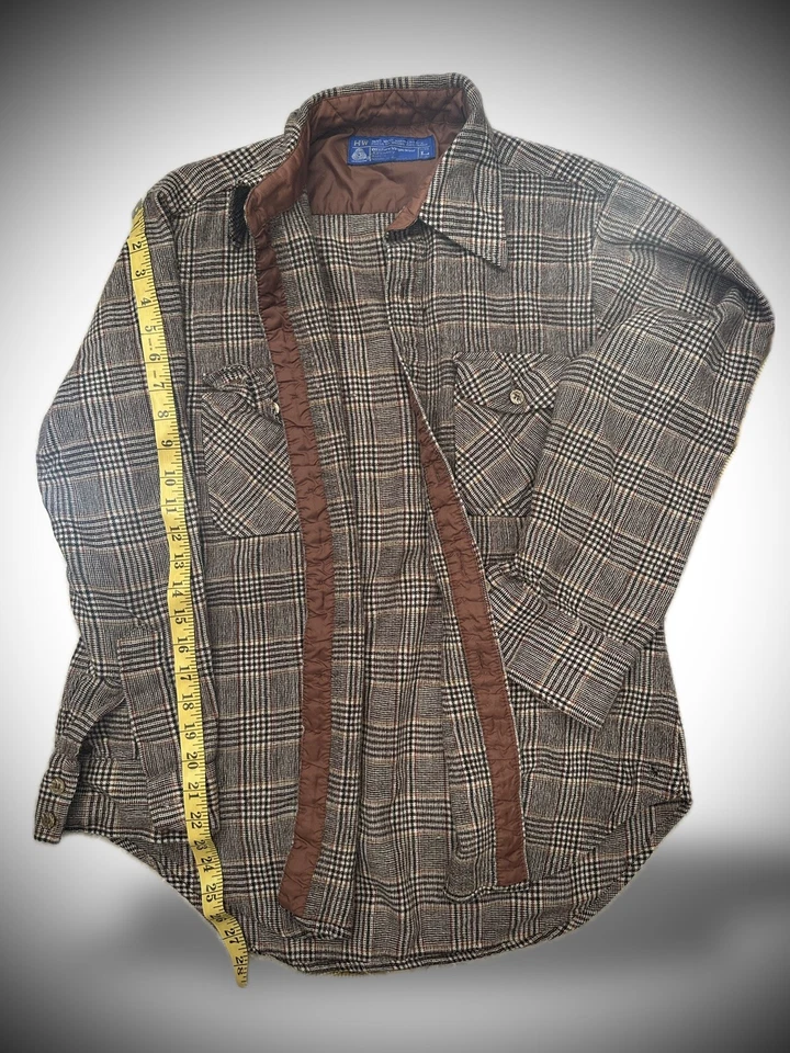 Camisa de franela marrón vintage HW JC Penny 100 % pura lana virgen para hombre L 16-161/2 Foto 4 de 4