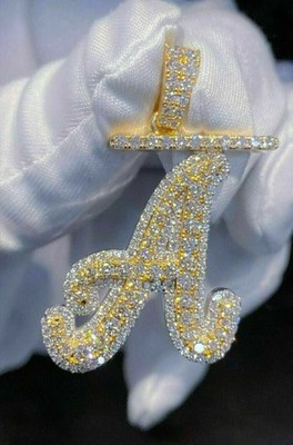 2Ct Lab Created Diamond Round Initial Letter Pendant 14K Yellow Gold Plated