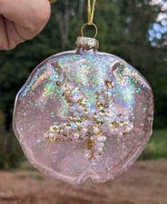 Pink Glass Sand Dollar Christmas Ornament Nautical Sea Ocean Beach Embellished