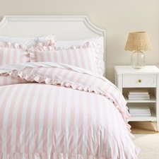New PBteen Cabana Stripe Ruffle Duvet Cover -...