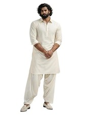 Men s Traditional Pathani Kurta Pajama Set Cotton Ethnic Indian Wedding Wear