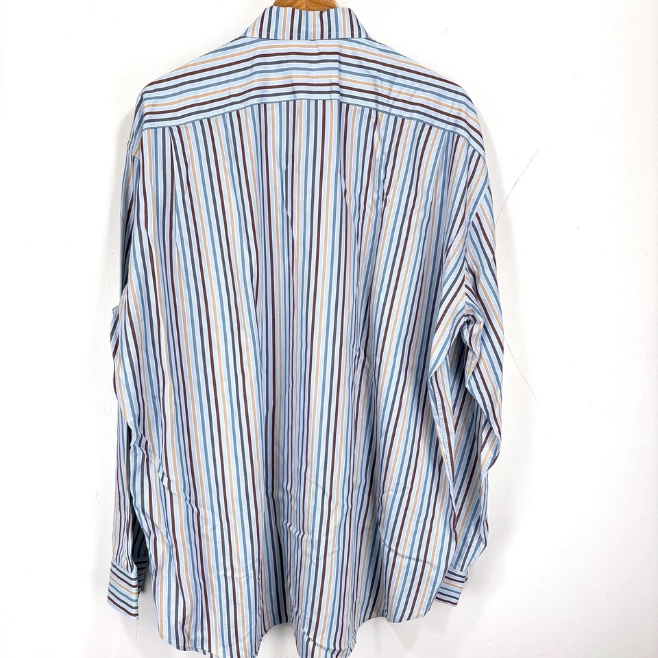 Gitman Bros Sport Button Down Dress Shirt Men 3XL Blue Beige Striped Italy Made - Image 2 of 4