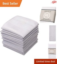 12 Count Machine Washable Handkerchiefs - Permanent Press White with Satin Cord