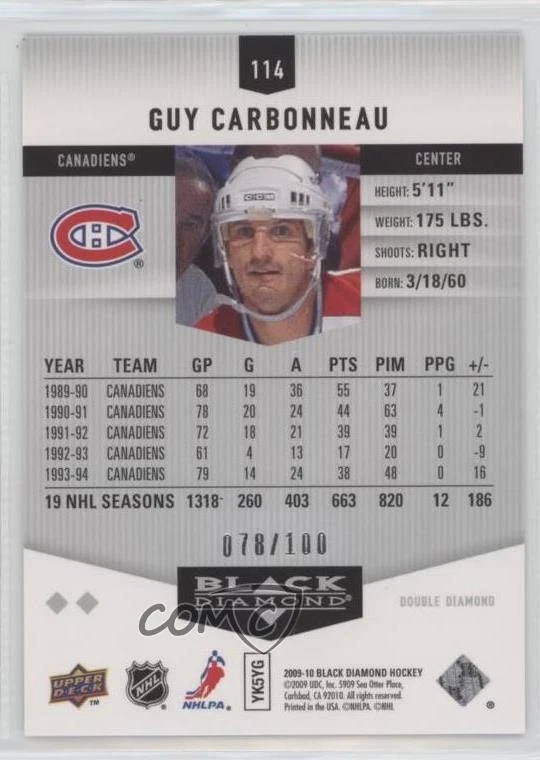 2009-10 Upper Deck Black Diamond Ruby /100 Guy Carbonneau #114 HOF - Image 2 of 2