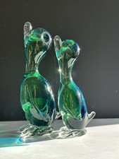Murano Seguso Venetian Duck Figurines Pair Vtg 1950 s Sommerso Art Glass 7.5”