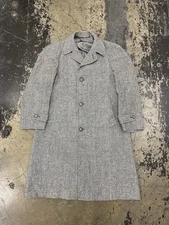 Vtg 1950s Harris Tweed Men's Wool Salt And Pepper Overcoat Jacket PRISTINE Sz 42