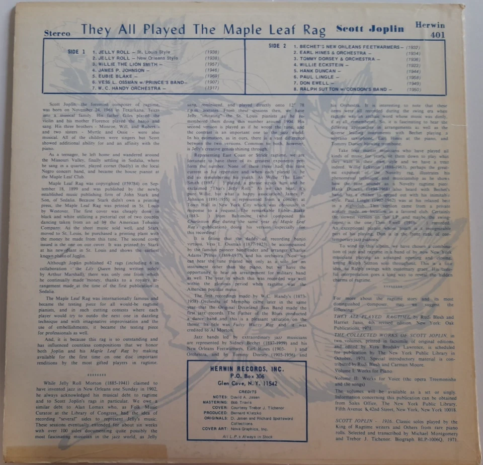 They All Played The Maple Leaf Rag (Herwin Records 401) US Jazz Vinyl Import - Image 2 of 4