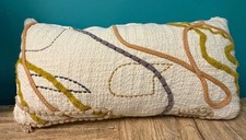 Decorative Lumbar Pillow Neutral 22x12 Cream Abstract Tufted Boho Modern Decor