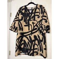 IC by Connie K Medium Abstract Graffiti Print Shift Dress Black Tan Made in USA