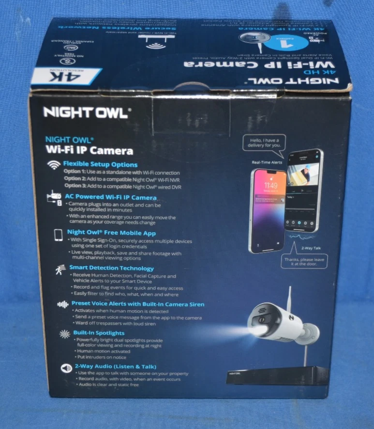 Night Owl Wi-Fi IP 4K HD Indoor/Outdoor 1 Camera with 2-Way Audio - Image 2 of 2