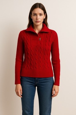 Roter CHAPS Strickpullover aus 100% Baumwolle mit Zopfmuster, Größe S