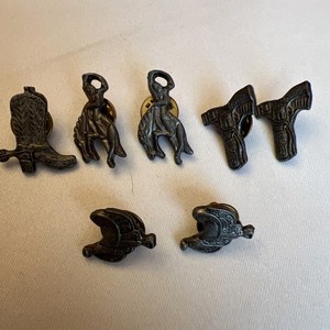 Vintage Lot of 7 Western Themed Metal Pins Collection Pewter Boot Saddle Horse