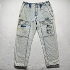 VTG 80s Jordache Adventure Jeans Cargo Tapered Leg Stone Wash 32x29 Distressed