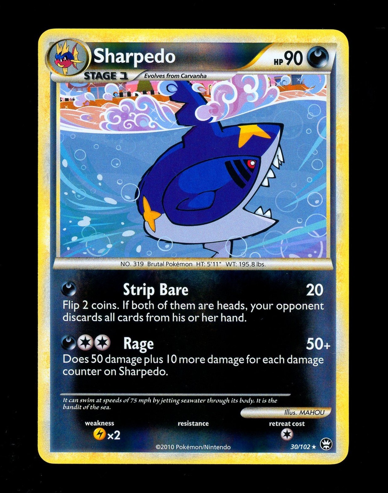 2010 Pokemon SHARPEDO Triumphant REVERSE HOLO HeartGold & SoulSilver Card 30/102
