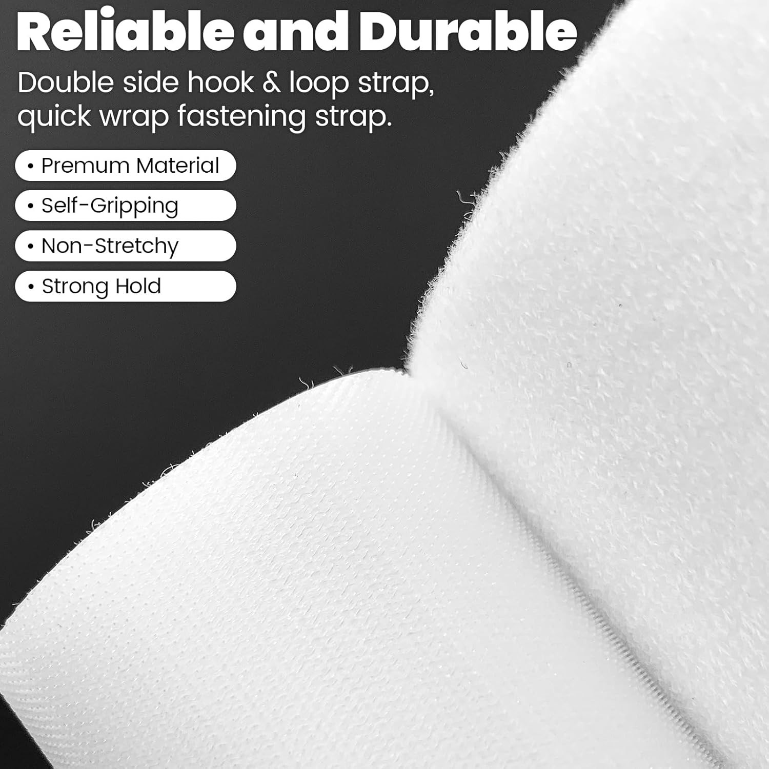 Double-Sided Hook and Loop Straps, Self-Gripping, 1/2 Inch, Cut to Length, Heavy