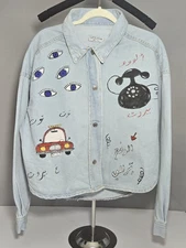 Womens Denim Shacket Lightweight Jean Sz Small Long Sleeve Artsy