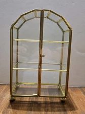 Vtg Arched Top Double Door Brass Glass See Threw Back Curio Cabinet Mini Display