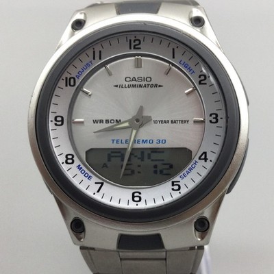 Casio 2747 AW-80 Mens Watch 40mm Silver Tone Telememo 30 World Time WR50M 7.75''