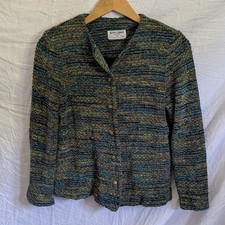 Vtg Alfred Dunner Green  Blue Woven Blazer Women's Sz 10 Made in the USA Office