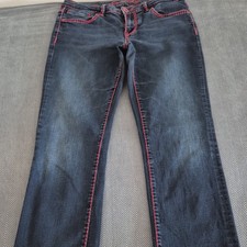 SOCCX Damen Jeans blau Gr. 29 Straight Leg 82cm Bund L30 Ziernähte