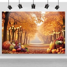 Fall Photography Backdrop 7x5 FT Autumn Maple Leaves Pumpkins Background