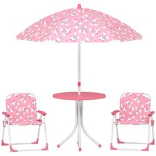 Qaba Kids Picnic Table and Chair Set with 2 Folding Chairs and Umbrella, Pink