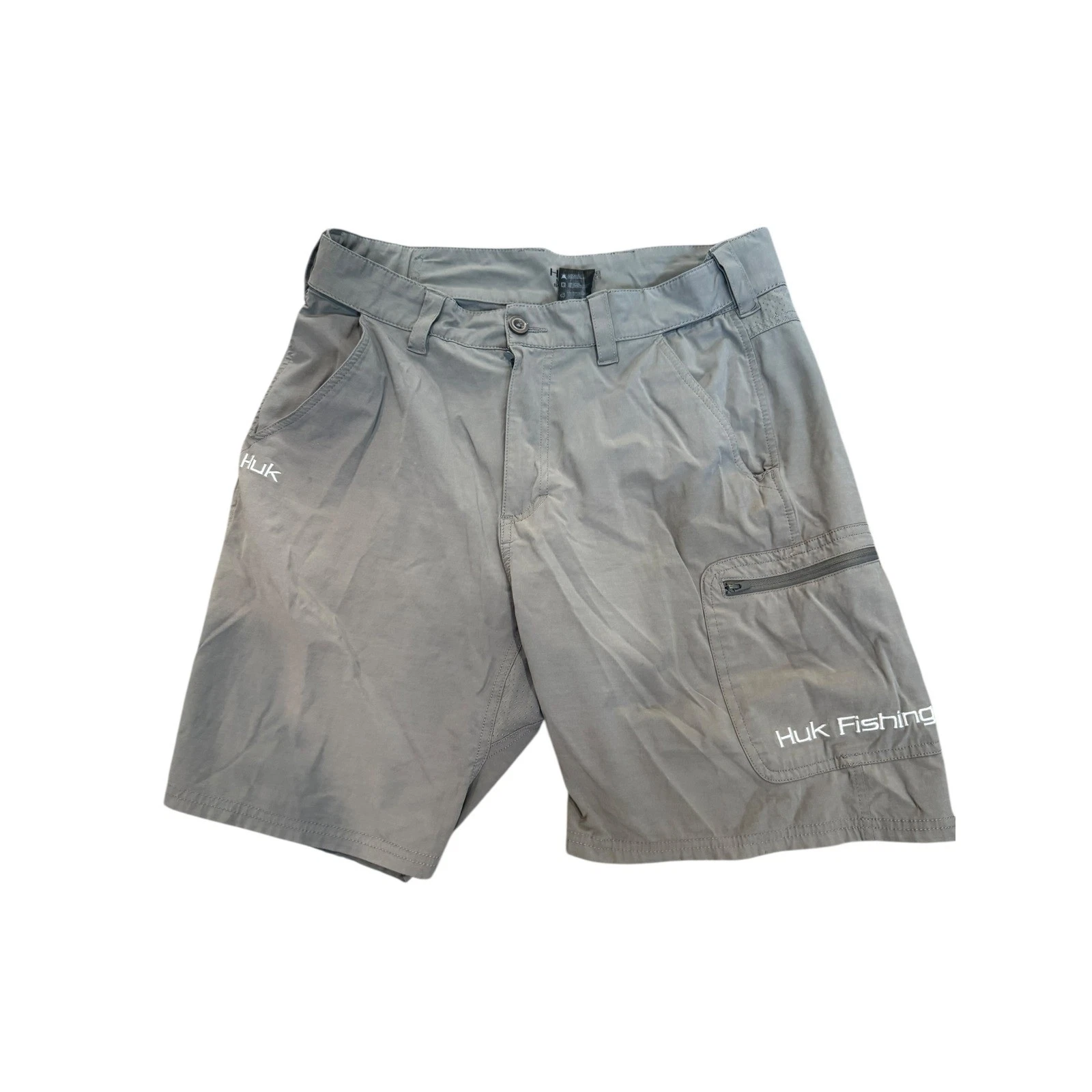 Huk Fishing Shorts Performance Quick Dry Cargo Pockets Gray Mens Size M