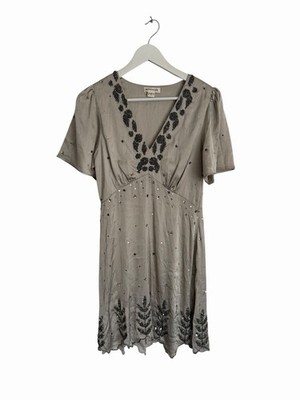 Monsoon Dress Beaded Aurora Embellished Mini Grey RRP £150 Size 8