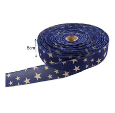 Ribbon for Home Decor 5 cm x 2m Blue Satin with Patriotic Star Elements
