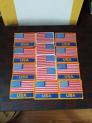 AMERICAN FLAG PATCH Embroidered Iron-on GOLD BORDER & Reverse Flag 13 Patches
